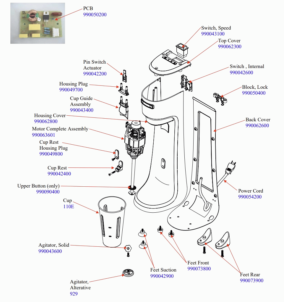Diagram Diagram and Parts List for HMD200-CE-C  Hamilton Beach Drink Mixer